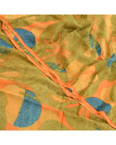 Sanskriti Vintage Pure Georgette Silk Sarees Green Printed Sari Craft 5Yd Fabric, PRG-1851-Green-Printed Floral Design-Pure Georgette Silk-10
