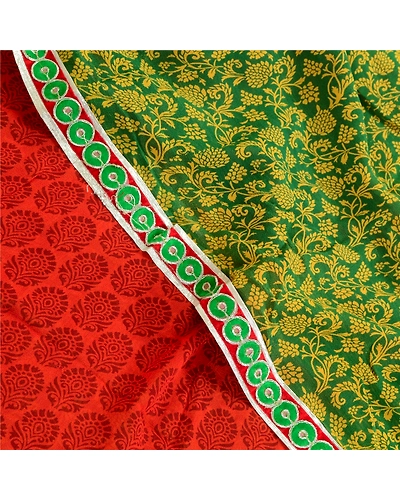 Sanskriti Vintage Sarees Orange Pure Georgette Silk Printed Sari Craft Fabric, PRG-1876-Orange-Printed Floral Design-Pure Georgette Silk-10