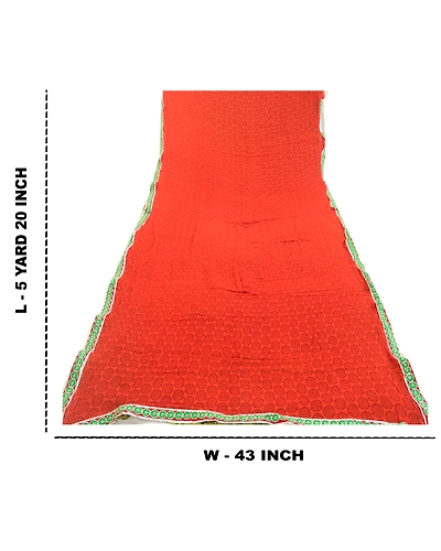 Sanskriti Vintage Sarees Orange Pure Georgette Silk Printed Sari Craft Fabric, PRG-1876-Orange-Printed Floral Design-Pure Georgette Silk-12