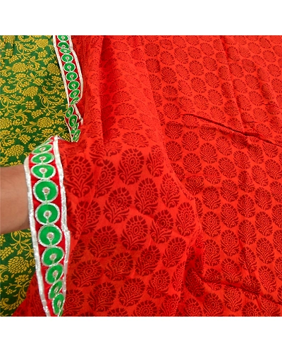 Sanskriti Vintage Sarees Orange Pure Georgette Silk Printed Sari Craft Fabric, PRG-1876-Orange-Printed Floral Design-Pure Georgette Silk-13