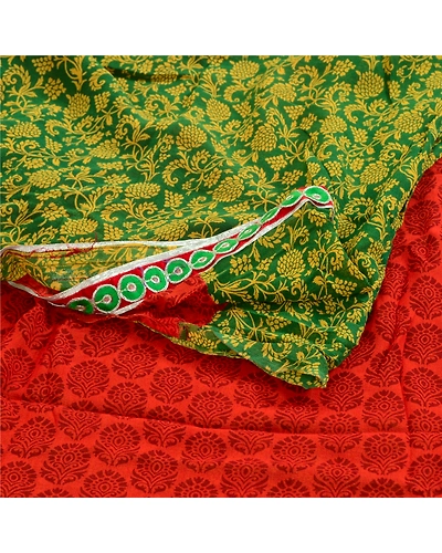 Sanskriti Vintage Sarees Orange Pure Georgette Silk Printed Sari Craft Fabric, PRG-1876-Orange-Printed Floral Design-Pure Georgette Silk-18