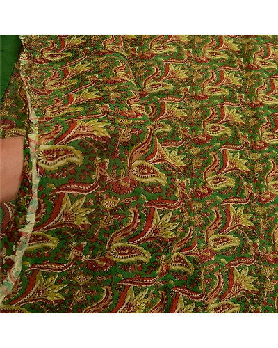 Sanskriti Vintage Green Kalamkari Printed Sarees Pure Georgette Silk Sari Fabric, PRG-1954-Green-Printed Floral &amp; Paisley Design-Pure Georgette Silk-13