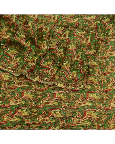 Sanskriti Vintage Green Kalamkari Printed Sarees Pure Georgette Silk Sari Fabric, PRG-1954-Green-Printed Floral &amp; Paisley Design-Pure Georgette Silk-16