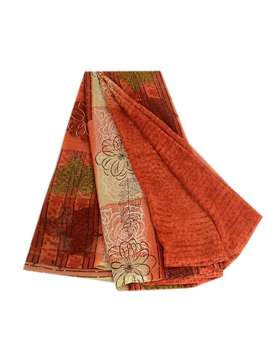 Sanskriti Vintage Sarees Indian Orange Georgette Sari Printed Soft Craft Fabric, PRG-1979-Orange-Printed Floral Design-Poly Georgette-11