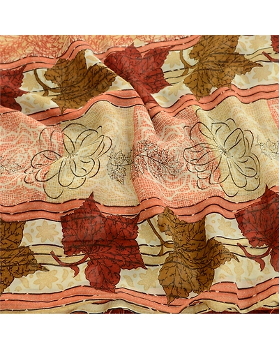 Sanskriti Vintage Sarees Indian Orange Georgette Sari Printed Soft Craft Fabric, PRG-1979-Orange-Printed Floral Design-Poly Georgette-15