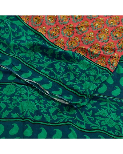 Sanskriti Vintage Sarees Indian Red Pure Georgette Silk Print Sari Craft Fabric, PRG-1997-Red-Printed Floral Design-Pure Georgette Silk-11