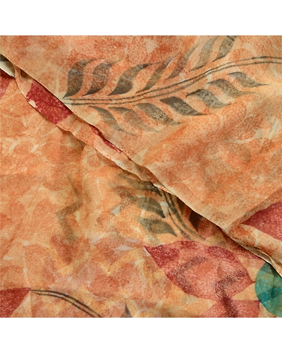 Sanskriti Vintage Brown Blend Georgette Sarees Printed Craft Sari 5 Yard Fabric, PRG-2037-Brown-Printed Floral Design-Blend Georgette-10