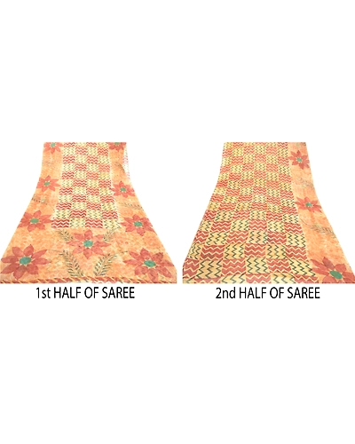 Sanskriti Vintage Brown Blend Georgette Sarees Printed Craft Sari 5 Yard Fabric, PRG-2037-Brown-Printed Floral Design-Blend Georgette-14