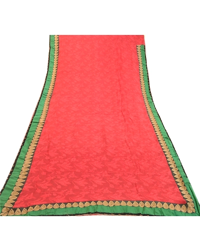 Sanskriti Vintage Red Indian Sarees Print Lace Work Blend Georgette Sari Fabric, PRG-2265-Dark Red-Printed Floral Design-Blend Georgette-17