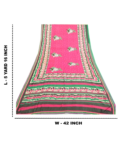 Sanskriti Vintage Pink Sarees Ari Embroidered Print Georgette Sari Craft Fabric, PRG-2331-Pink-Printed Floral Design-Poly Georgette-12