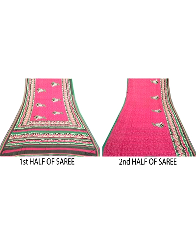 Sanskriti Vintage Pink Sarees Ari Embroidered Print Georgette Sari Craft Fabric, PRG-2331-Pink-Printed Floral Design-Poly Georgette-14