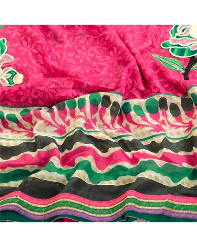Sanskriti Vintage Pink Sarees Ari Embroidered Print Georgette Sari Craft Fabric, PRG-2331-Pink-Printed Floral Design-Poly Georgette-15