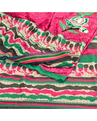 Sanskriti Vintage Pink Sarees Ari Embroidered Print Georgette Sari Craft Fabric, PRG-2331-Pink-Printed Floral Design-Poly Georgette-18