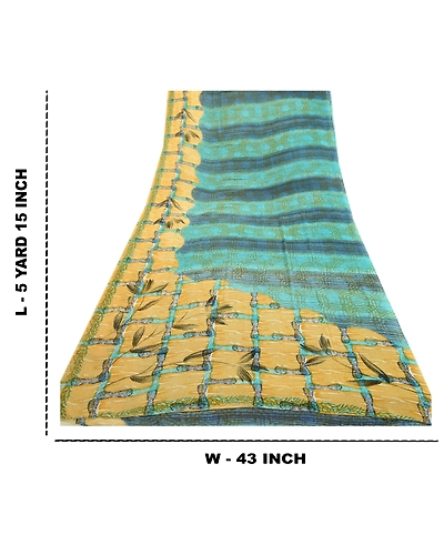 Sanskriti Vintage Blue From India Sarees Printed Georgette Sari 5Yd Craft Fabric, PRG-2405-Blue-Printed Floral Design-Poly Georgette-14