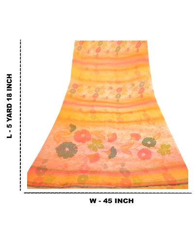 Sanskriti Vintage Multi Sarees Printed Indian Georgette Sari Floral Craft Fabric, PRG-2513-Multi-Printed Floral Design-Poly Georgette-14