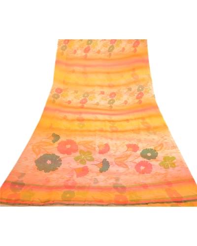 Sanskriti Vintage Multi Sarees Printed Indian Georgette Sari Floral Craft Fabric, PRG-2513-Multi-Printed Floral Design-Poly Georgette-19