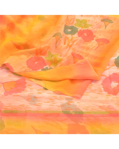 Sanskriti Vintage Multi Sarees Printed Indian Georgette Sari Floral Craft Fabric, PRG-2513-Multi-Printed Floral Design-Poly Georgette-20