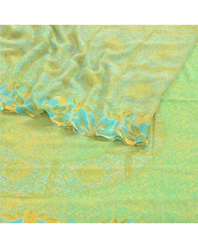 Sanskriti Vintage Green Indian Sarees Printed Georgette Sari 5Yd Craft Fabric, PRG-2754-Green-Printed Floral Design-Poly Georgette-16