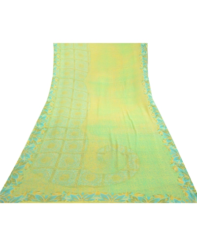 Sanskriti Vintage Green Indian Sarees Printed Georgette Sari 5Yd Craft Fabric, PRG-2754-Green-Printed Floral Design-Poly Georgette-17