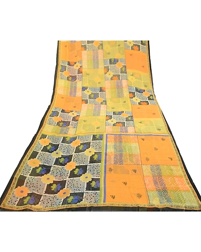 Sanskriti Vintage Indian Multi Sari Printed Georgette Sarees Floral Craft Fabric, PRG-2782-Multi-Printed Floral Design-Poly Georgette-17