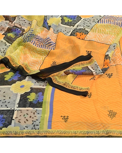 Sanskriti Vintage Indian Multi Sari Printed Georgette Sarees Floral Craft Fabric, PRG-2782-Multi-Printed Floral Design-Poly Georgette-18