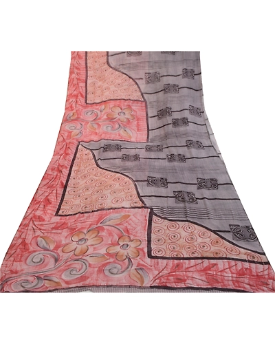 Sanskriti Vintage Sarees Dusty Pink Pure Georgette Silk Print Sari Craft Fabric, PRG-2832-Dusty Pink-Printed Floral Design-Pure Georgette Silk-17