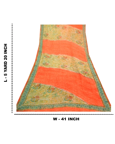 Sanskriti Vintage Orange Sarees Pure Georgette Silk Printed Sari Craft Fabric, PRG-2914-Orange-Printed Floral Design-Pure Georgette Silk-12