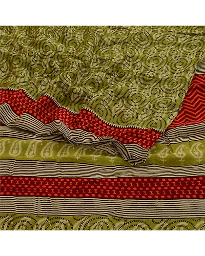 Sanskriti Vintage Green Sarees Pure Georgette Silk Printed Sari 5Yd Craft Fabric, PRG-2916-Green-Printed Floral Design-Pure Georgette Silk-16