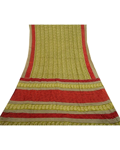Sanskriti Vintage Green Sarees Pure Georgette Silk Printed Sari 5Yd Craft Fabric, PRG-2916-Green-Printed Floral Design-Pure Georgette Silk-17