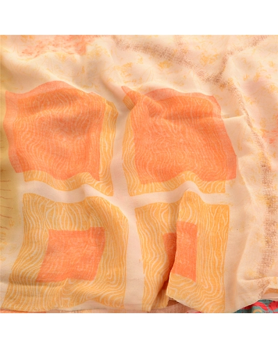 Sanskriti Vintage Cream Sarees Pure Georgette Silk Printed Sari Craft 5Yd Fabric, PRG-2961-Cream-Printed Floral Design-Pure Georgette Silk-17