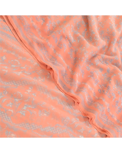 Sanskriti Vintage Peach Indian Sarees Printed Georgette Sari Craft Sewing Fabric, PRG-2981-Peach-Printed Floral Design-Poly Georgette-9