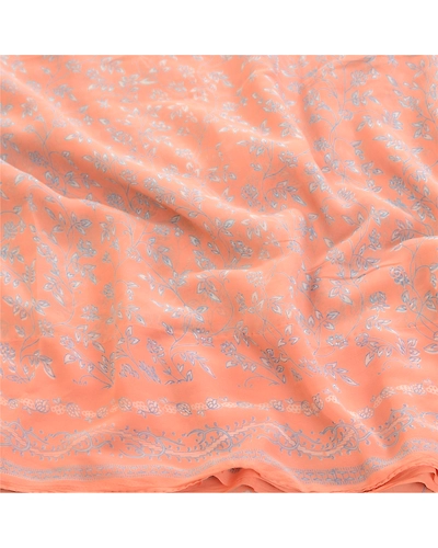 Sanskriti Vintage Peach Indian Sarees Printed Georgette Sari Craft Sewing Fabric, PRG-2981-Peach-Printed Floral Design-Poly Georgette-13