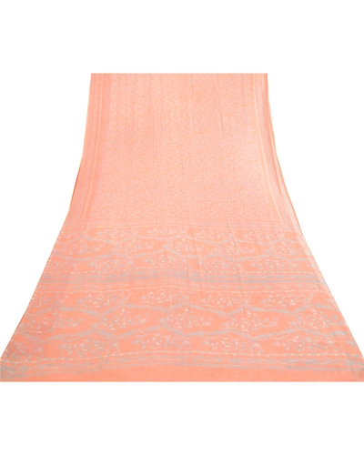 Sanskriti Vintage Peach Indian Sarees Printed Georgette Sari Craft Sewing Fabric, PRG-2981-Peach-Printed Floral Design-Poly Georgette-15