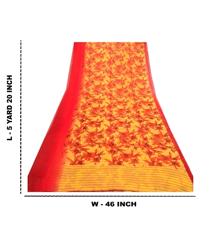 Sanskriti Vintage Yellow Indian Sarees Printed Georgette Sari Craft 5Yard Fabric, PRG-3007-Yellow-Printed Floral Design-Poly Georgette-12