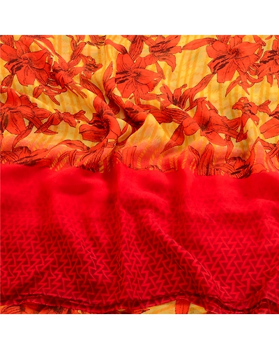 Sanskriti Vintage Yellow Indian Sarees Printed Georgette Sari Craft 5Yard Fabric, PRG-3007-Yellow-Printed Floral Design-Poly Georgette-15