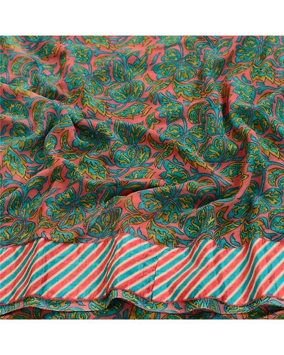 Sanskriti Vintage Green Indian Sarees Printed Georgette Sari 5Yd Craft Fabric, PRG-3010-Pink-Printed Floral Design-Poly Georgette-15