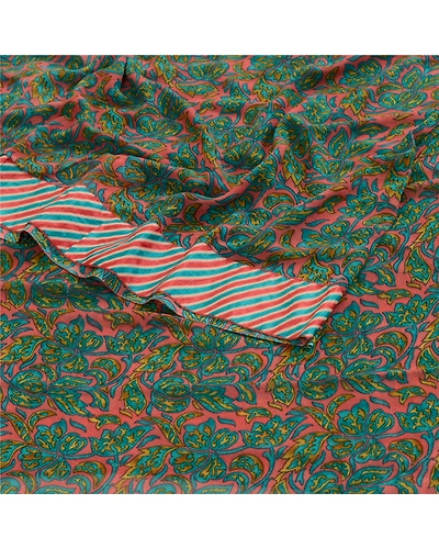 Sanskriti Vintage Green Indian Sarees Printed Georgette Sari 5Yd Craft Fabric, PRG-3010-Pink-Printed Floral Design-Poly Georgette-16