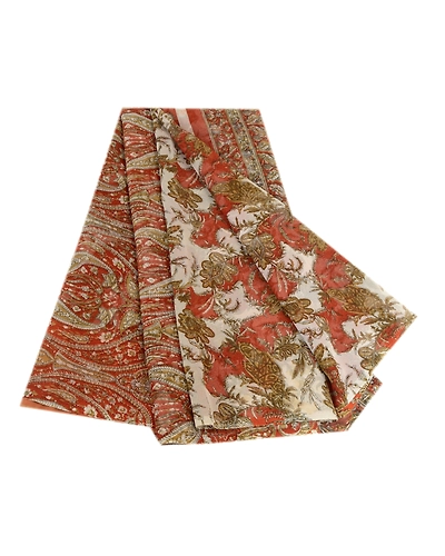 Sanskriti Vintage Ivory Sarees Pure Georgette Silk Printed Sari 5Yd Craft Fabric, PRG-3020-Ivory-Printed Floral Design-Pure Georgette Silk-12