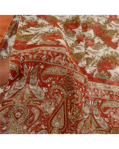 Sanskriti Vintage Ivory Sarees Pure Georgette Silk Printed Sari 5Yd Craft Fabric, PRG-3020-Ivory-Printed Floral Design-Pure Georgette Silk-15