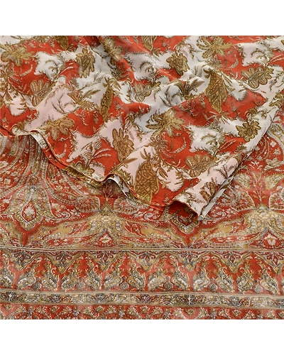 Sanskriti Vintage Ivory Sarees Pure Georgette Silk Printed Sari 5Yd Craft Fabric, PRG-3020-Ivory-Printed Floral Design-Pure Georgette Silk-18