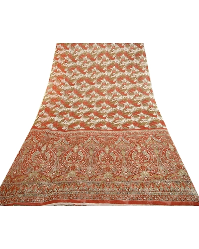 Sanskriti Vintage Ivory Sarees Pure Georgette Silk Printed Sari 5Yd Craft Fabric, PRG-3020-Ivory-Printed Floral Design-Pure Georgette Silk-19