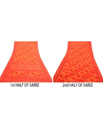 Sanskriti Vintage Orange Indian Sarees Georgette Printed Sari Craft 5Yard Fabric, PRG-3024-Orange-Printed Floral Design-Poly Georgette-14