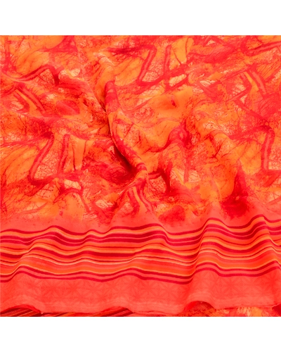 Sanskriti Vintage Orange Indian Sarees Georgette Printed Sari Craft 5Yard Fabric, PRG-3024-Orange-Printed Floral Design-Poly Georgette-15
