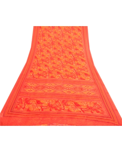 Sanskriti Vintage Orange Indian Sarees Georgette Printed Sari Craft 5Yard Fabric, PRG-3024-Orange-Printed Floral Design-Poly Georgette-17