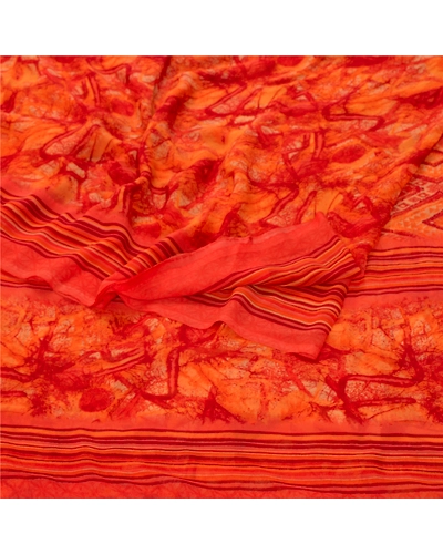Sanskriti Vintage Orange Indian Sarees Georgette Printed Sari Craft 5Yard Fabric, PRG-3024-Orange-Printed Floral Design-Poly Georgette-18