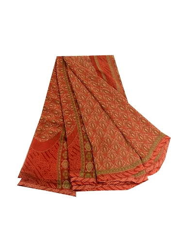 Sanskriti Vintage Rusty Orange Sarees Georgette Printed Sari Craft 5 Yard Fabric, PRG-3045-Rusty Orange-Printed Floral Design-Poly Georgette-11