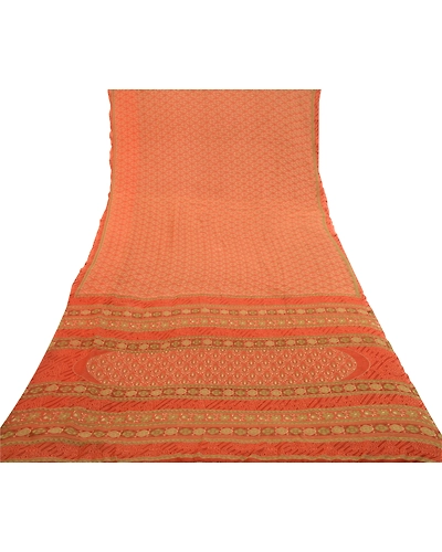 Sanskriti Vintage Rusty Orange Sarees Georgette Printed Sari Craft 5 Yard Fabric, PRG-3045-Rusty Orange-Printed Floral Design-Poly Georgette-17