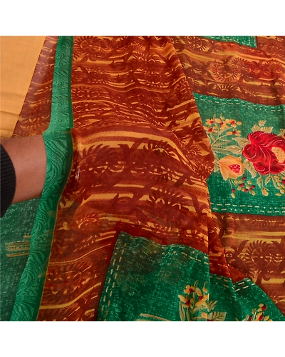 Sanskriti Vintage From India Brown Sarees Georgette Printed Sari Craft Fabric, PRG-3124-Brown-Printed Floral Design-Poly Georgette-13