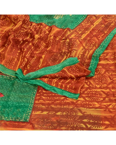 Sanskriti Vintage From India Brown Sarees Georgette Printed Sari Craft Fabric, PRG-3124-Brown-Printed Floral Design-Poly Georgette-18