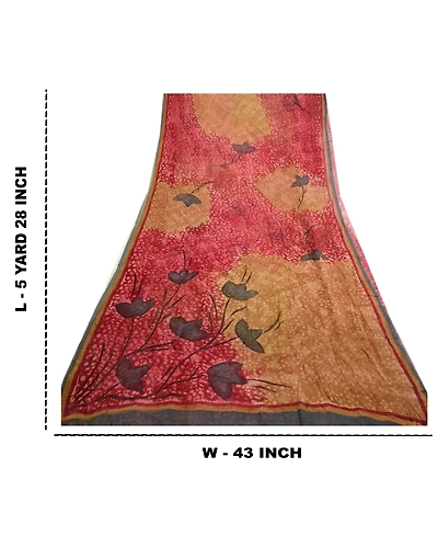 Sanskriti Vintage Dark Red Sarees Pure Georgette Silk Printed Sari Craft Fabric, PRG-313-Dark Red-Printed Work With Floral &amp; Abstract Design-Pure Georgette Silk-12